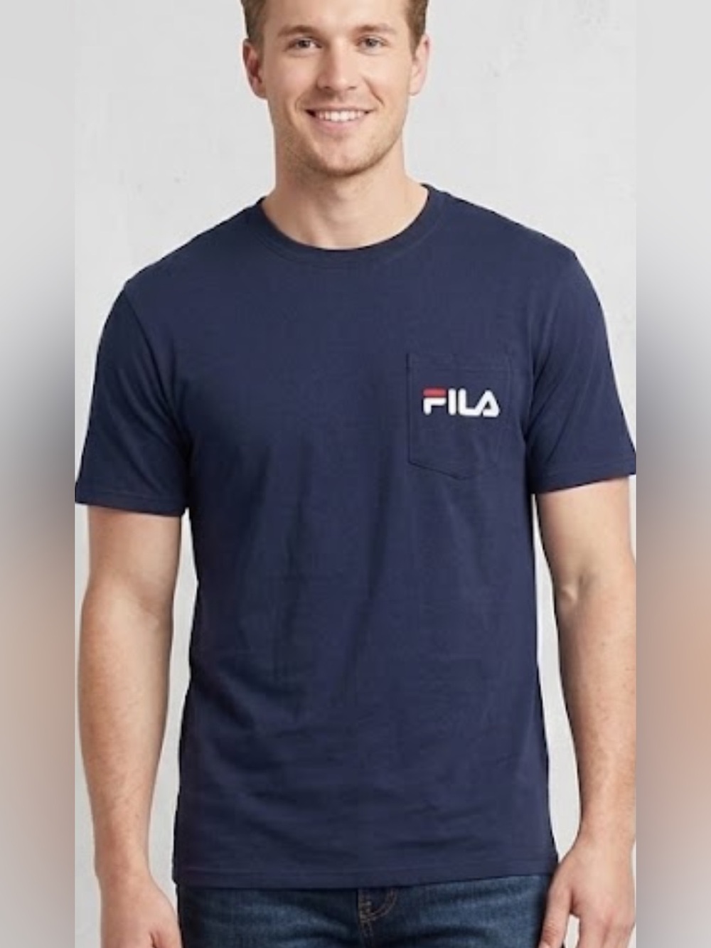 FILA Navy Short Sleeve Pocket Tee with Red & White Logo